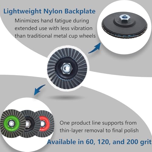 4.5 Inch Hybrid Diamond Flap Disc 120 Grit, 5/8"-11 Threaded Abrasive Wheel for Granite Marble Stone Concrete Glass, for Edge Smoothing, Blending and Surface Refinement