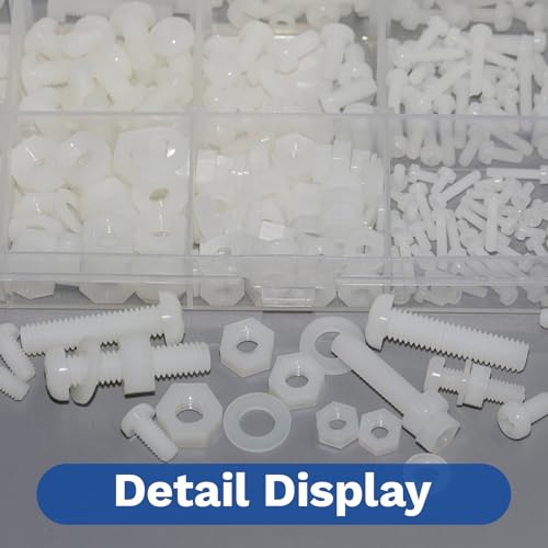 500Pcs White Nylon Screws Bolts Nuts Washers Set