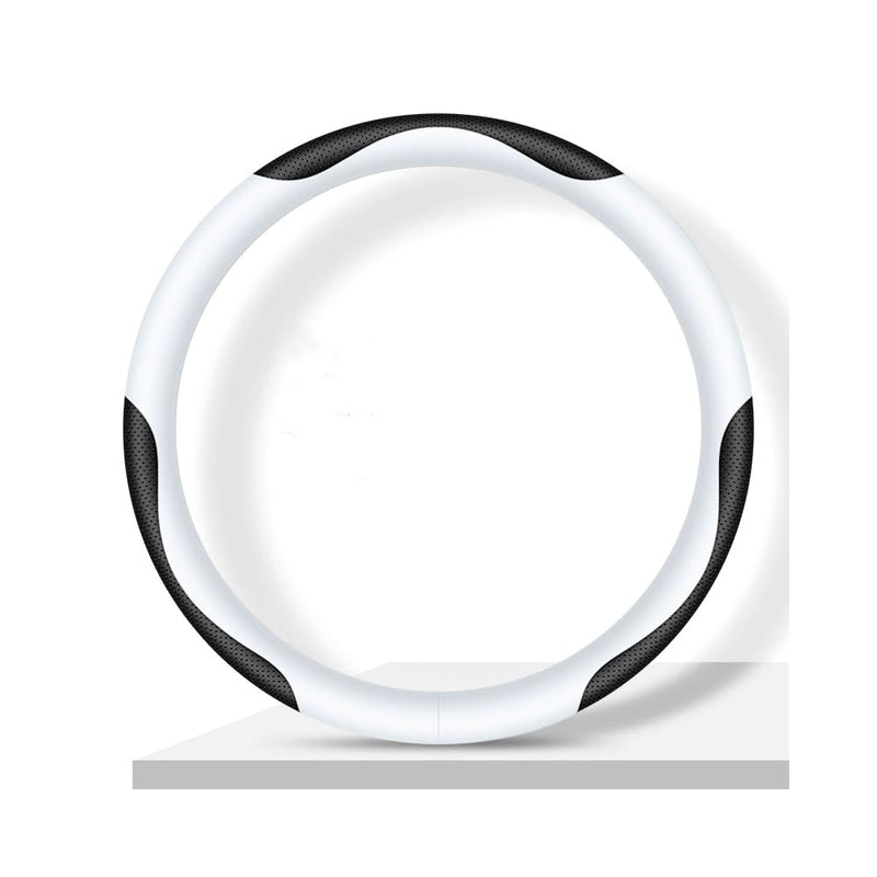  [AUSTRALIA] - Carodi Leather Car Steering Wheel Cover, Elegant, Fashionable, Comfortable, Non-Slip, Breathable, Universal 15 inch, Black and White