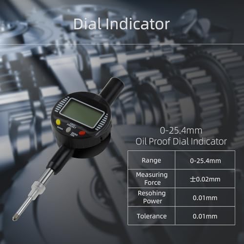 Digital Dial Gauge,with A Range of 25.4mm,Dlectrical Digital Indicator Accuracy of 0.01mm/0.0005 "Metric and Imperial Measure Tool Electronic Dial Gauge for 3D Printing,CNC Machine and Auto Repair 1 in/0.01