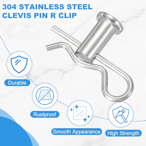 Clevis Pin with R Shaped Spring Cotter Pin M10x90mm Single Hole Clevis with R - Clip Fits for Automotive Mechanics Cars Trucks, (6 Pcs, Silver)