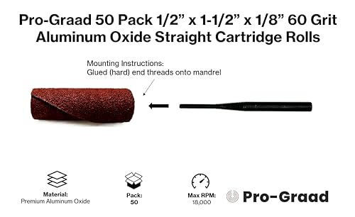 50 Pack 1/2” x 1-1/2” x 1/8” 60 Grit AO Straight Cartridge Roll 50 1/2" x 1-1/2" x 1/8" 60 Grit
