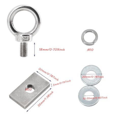 6pcs T Track Mount Tie Down Anchor Kit M10 for Roof Rack 304 Stainless Steel with Nuts & Lifting Eye Bolts for 4WD Awnings & Accessories M10(35mmx20mmx5mm)