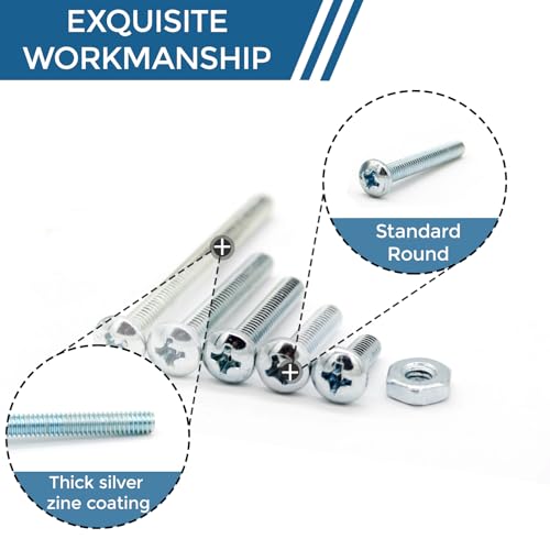 128-Piece #8-32 Machine Screws Assortment Kit – Zinc-Plated Carbon Steel Phillips Pan Head Screws with Nuts, Knobs Cabinet Screw & Electrician Screw Machine Bolts Silver #8-32 – 64 Sets, 5 Sizes