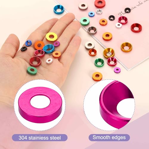 HARFINGTON 40pcs Countersunk Washer M6 Anodized Aluminum Alloy Finishing Washers, Screw Gaskets for Mechanical Accessories Parts, Pink