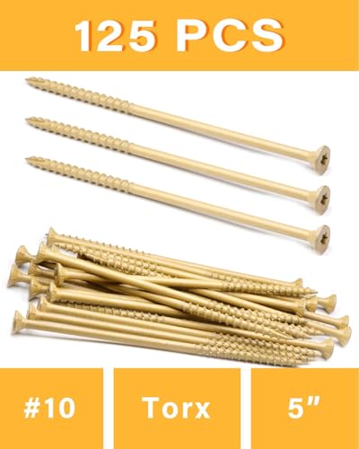 IMSCREWS #10 x 5 Inch Deck Screws Exterior Wood Screws Tan Coated Carbon Steel Star Drive T25 Coarse Thread Partial Thread with Type 17 Point 125 Pack #10 x 5"