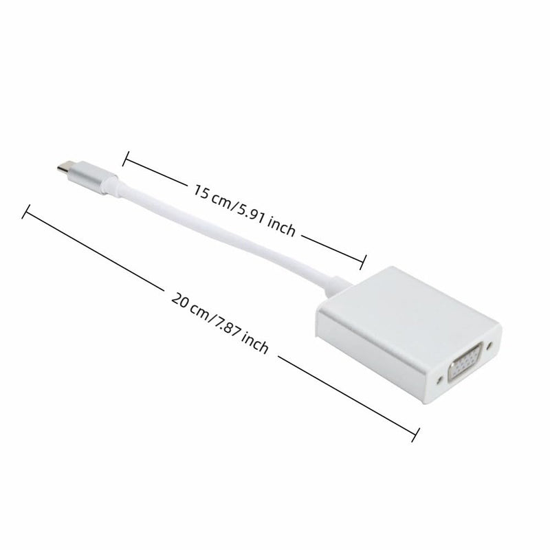 7.87in Aluminium Alloy Type-C Male to VGA Female Adapter 1080P USB 3.1 Plug and Play Portable Video Adapter for OS X Desktop Computer