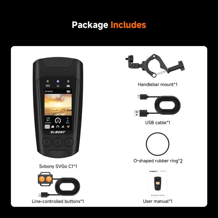 SVBONY SVGo C1 Cycling Camera 4K 30FPS, 20MP WiFi Sports Camera, Built-in GPS, EIS Stabilization, 2500 mAh Battery, LED Light, Horn, Bicycle Cameras Recorder for Cycling, Sports, Vlog