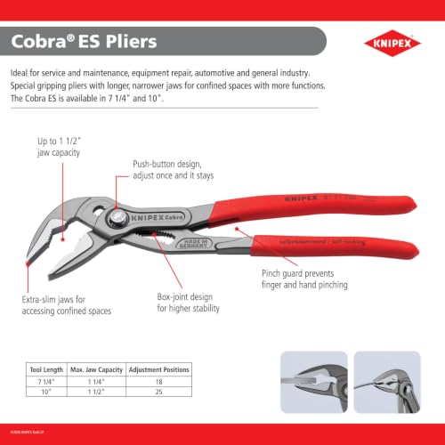 KNIPEX Tools 87 51 180 Cobra® ES Water Pump Pliers, 7-1/4"