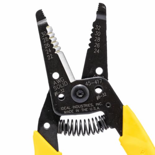 IDEAL Electrical 45-417 Premium Reflex T Stripper - 22-30 AWG solid, 24-32 AWG stranded, Wire Stripper with Plier Nose, Slide Lock, Textured Grips