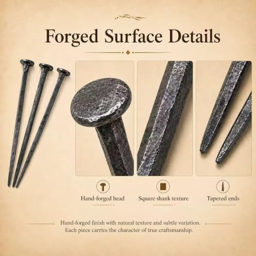 3 Pcs Hand Forged Crucifixion Nails, Wrought Iron Nails for Jesus Cross, Religious Decor & Easter Displays, Flat Head Nails with Natural Rust & Forged Oxide Layer, Original Grey Iron Finish 1
