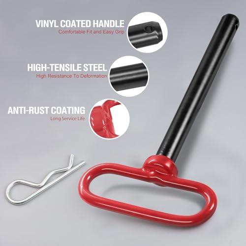 2pcs Trailer Hitch Pin 5/8 x 5-1/2 Inch, Tractor Hitch Pin with R-Clip Pin for Lawn Mower, Tractor, Trailer - Red Handle 2