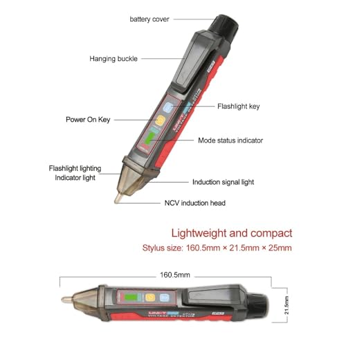UNI-T AC Voltage Detector Meter UT12E 24V-1000V Non Contact Voltage Tester,Voltage Test Pencil with Vibration+Sound and Light Dual Alarm (UT12E)