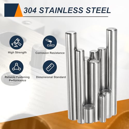HARFINGTON 15pcs Dowel Pins M8(8mm) x 85mm 304 Stainless Steel Cylindrical Shelf Support Peg Pin Rod Fasten Elements for Metal Devices Wood Furniture DIY Installation, Silver M8 x 85mm 15