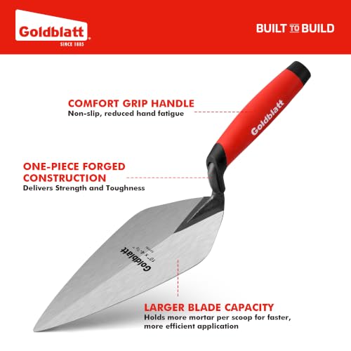Goldblatt Pro London Brick Trowel, 10"x4-5/8", One-Piece Steel, Soft Grip 10"x4-5/8"