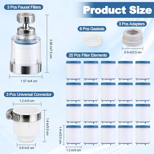 23 Pcs Sink Faucet Water Filter with Filter Elements Set, 360 Rotating Faucet Filters, Remove Fluoride Heavy Metals Hard Water, Sink Filters Faucets for Home Kitchen & Bathroom