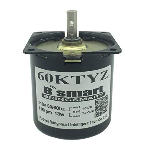 Bringsmart 60ktyz 15rpm Ac Motor Low Noise Gearbox Electric Motor Barbecue High Torque Low Speed 110V Synchronous AC Reduction Motor (110V 15rpm) 110V 15rpm