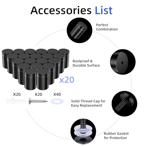 20-Pack Standoff Screws (3/4 in. Dia x 1 in. L), Stainless Steel Standoffs Black 20 Pcs 3/4" x 1"