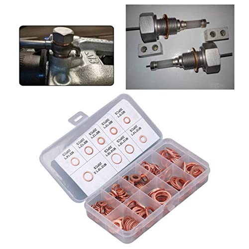 Copper Oil Drain Plug Washer Kit, 200Pcs 9 Sizes M5-14