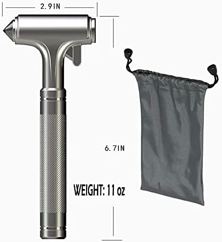 Premium Car Glass Breaker with Seat Belt Cutter - Automotive Safety Hammer - Emergecy Escape Tool, Car Autoaccessory Metal Window Hammer, Vehicle Hard Aluminium Alloy Head Design(Silver) Silver 1