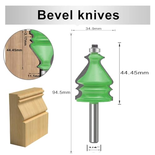LEATBUY 5 PCS Router Bit Set 1/4-Inch Shank Round Over Raised Panel Cabinet Door Ogee Rail and Stile Router Bits Sets Woodworking Wood Cutter, Wood Carbide Groove Tongue Milling Tool (Round) 6