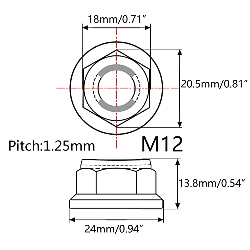 Titanium Flanged Head Metal Lock Nut M12 Pitch 1.25mm, Burning Blue