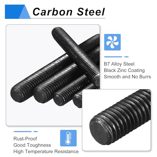 uxcell 1/2-13 UNC Fully All Threaded Rod, 2Pcs B7 Alloy Steel Long Threaded Screw 10" Length Right Hand Threads Fully Studding Rod Bar for Machinery, Construction, Black 1/2" x 10" 2