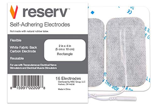 reserv 2" x 4" Rectangle Premium Re-Usable Self Adhesive Electrode Pads for TENS/EMS Unit, Fabric Backed Pads with Premium Gel (Latex Free)(16 Electrodes) 16 Count (Pack of 1)