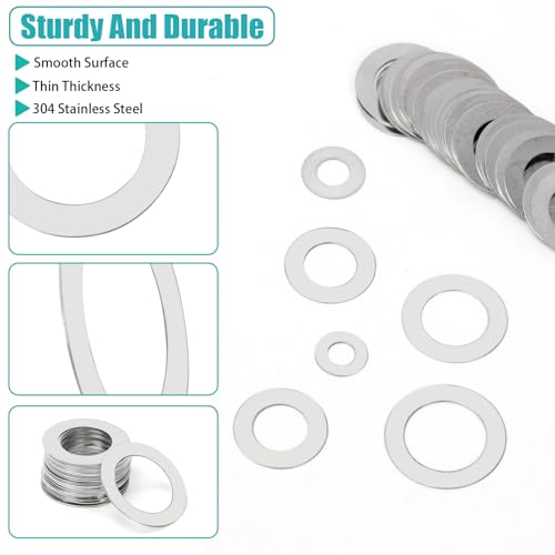 175PCS 6 Sizes 304 Stainless Steel Flat Washers Assortment Kits M3 M4 M5 M6 M8 M10 M12 Flat Spacers Shim Washers Round Flat Spacer for Screws & Bolts