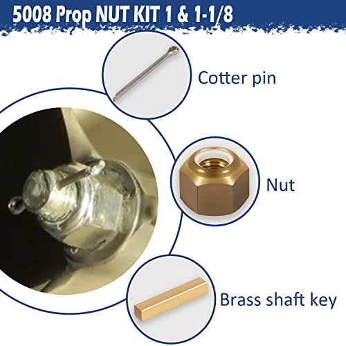 5008 Prop Nut Kit Brass for 1" Or 1-1/8 Shafts with Key and Cotter Pin for Mastercraft, Nautique, Moomba, Tige, Centurion, Supra, Correct