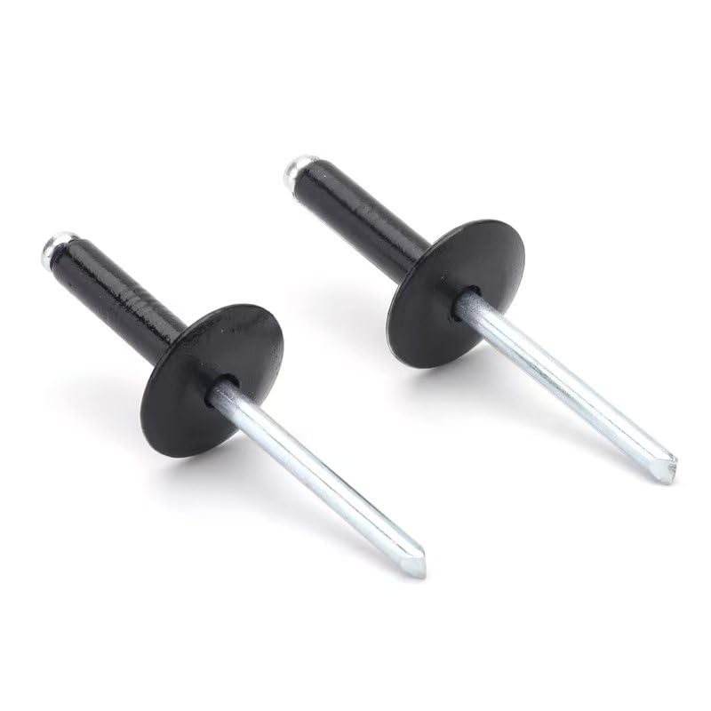Linkup 190pcs pack 5/32" x 3/8" Black Large flange Pop blind Rivets,Large Head aluminum rivets,4mm x 10mm Black pop rivets,Aluminum Body Steel Mandrel Rivets