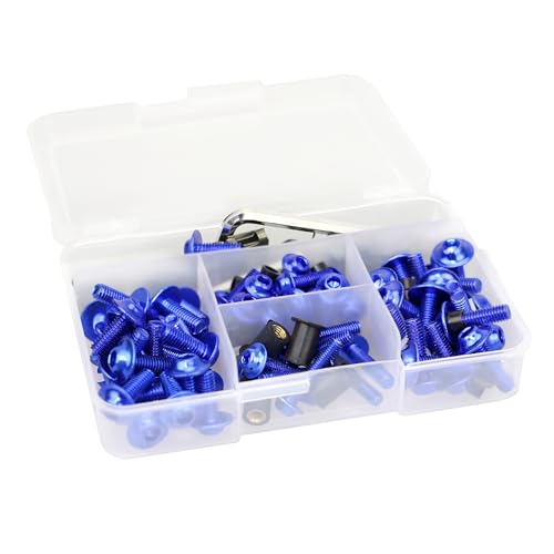 Motorcycle Universal Fairing Bolt Kit, 177 Pieces M5 M6 Aluminum Alloy Screw Fasteners, Washer Clip Combination (blue) blue