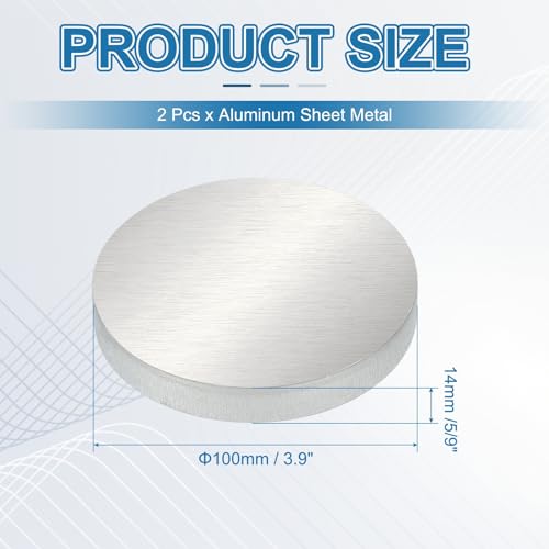 PATIKIL 6061 Aluminum Disc, 2 Pcs 3.9x5/9 Inch Round Flat Plain Aluminum Metal Plate for Industrial Crafting DIY 3.9x5/9"