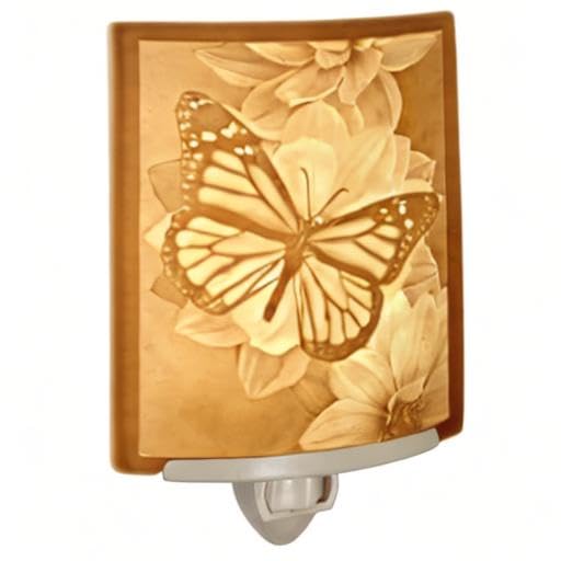 The Porcelain Garden Monarch Butterfly Night Light, Porcelain Lithophane, Decorative Wall Plug in Accent Light for Bedroom, Kitchen, Bath, Hallway