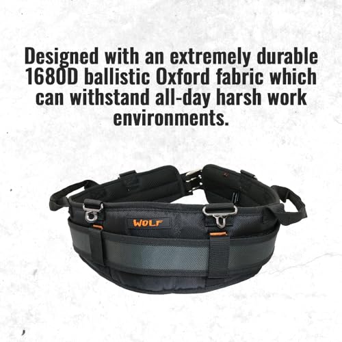 WOLF WTH2110 Heavy-Duty Ballistic Padded Tool Work Belt | Compatible w/Pouches, Holsters & 4-Point Suspenders | Body Waist Comfort Lightweight Breathable | Contractors Handyman | Tongue Buckle X-Large