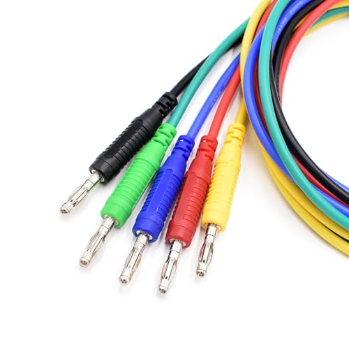 zhenyu 5 Colors 4mm Banana Plug Male to Male Test Leads 14AWG Heavy Duty Jumper Wires Silicone Soft Test Cable for Multimeter Electrical Testing 20A 6Ft 5Pcs-Length of 6 Feet