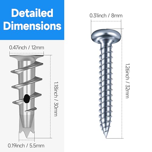 #8 Zinc Self Drilling Metal Drywall Anchors, 50Pcs Drywall Anchors and Screws Kit, 50 Heavy Duty Sheetrock Anchors + 50#8 x 1-1/4" Screws, 50LB Wall Hanging Kit