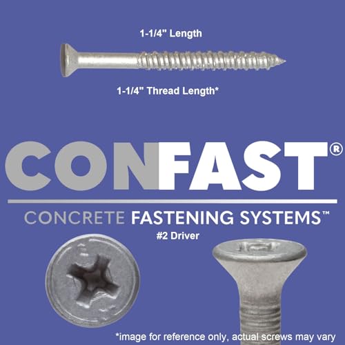 CONFAST 3/16" x 1-1/4" Concrete Screws 410 Stainless Steel Phillips Flat Countersunk with Concrete Drill Bit for Anchoring to Masonry, Block or Brick (50 per Box) 3/16" x 1-1/4"