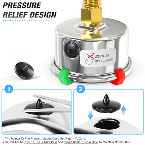 MEANLIN MEASURE -30inHG~30Psi Vacuum Gauge Stainless Steel 1/4" NPT 2" FACE DIAL Waterproof for Air Compressor HVAC Negative Pressure Hand Pump Pool Center Back Mount (with 2PCS Snaps) -30inHG-30Psi