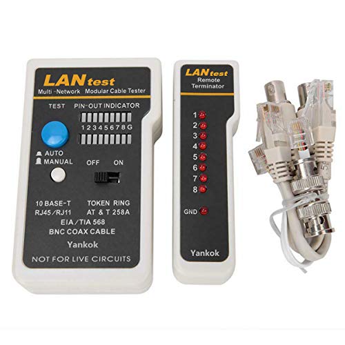 Yankok LANtest Multi-Network Modular Cable Tester Kit for Cat5/5e Cat6, Coaxial, RJ45 RJ11, TIA-568A/568B, Token Ring and Telephone Cables RJ45 & COAX (Black)