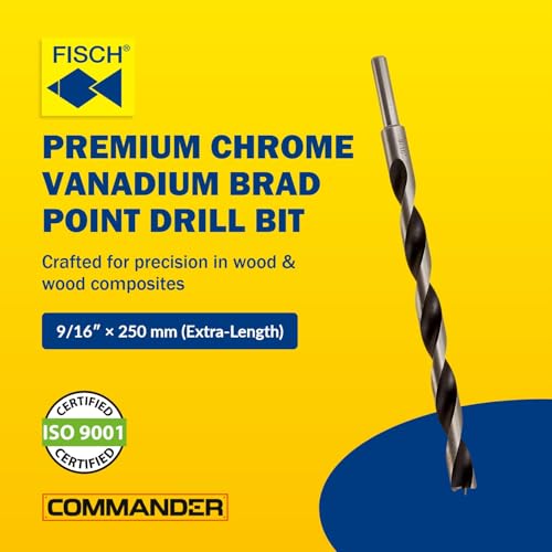 Fisch Premium Brad Point Drill Bit, 9/16" x 250mm, High-Accuracy Woodworking Bit with Beveled Edges for Smooth, Tear-Free Holes, Ideal for Professional & DIY Use, Made in Austria