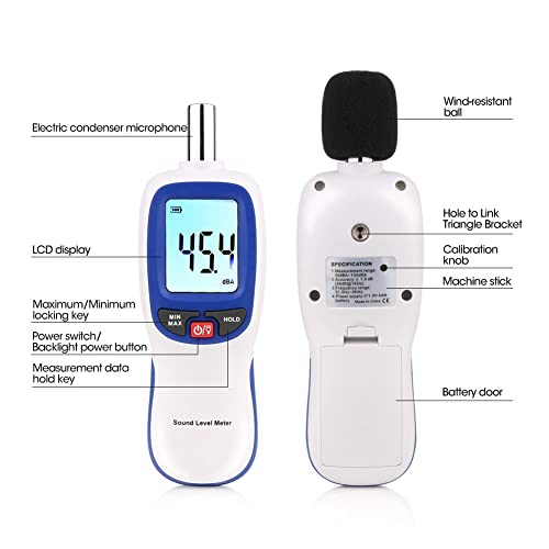 Decibel Meter, Portable SPL Meter (Sound Pressure Level Meter), Digital Noise Meter, Range 30-130dB(A) db Meter, Noise Volume Measuring Instrument, Sound Monitoring Tester (Battery Included) Blue