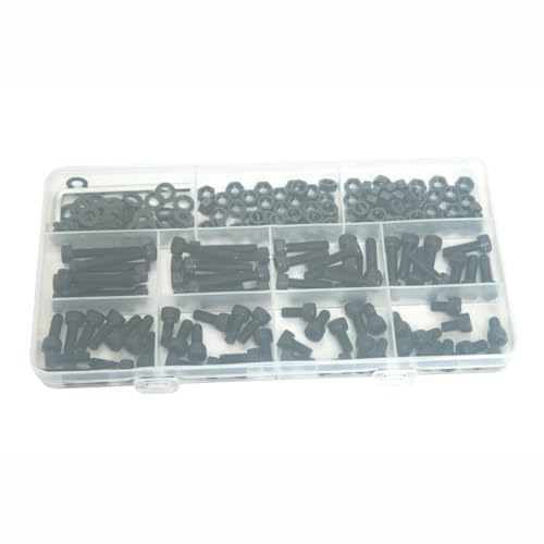 234 Pcs M5 Screw Metric Hex Socket Head Cap Bolts M5x8mm 10mm 12mm 16mm 20mm 25mm 30mm Washers Screws and Nuts High Strength Grade 12.9 Black Zinc Plated (Black 234Pcs M5(8mm-30mm)