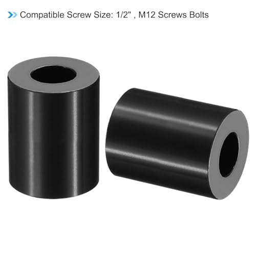 PATIKIL M12 Aluminum Spacers, 10 Pcs Metal Spacer Aluminum M12 x 1" OD x 1-1/2" L Aluminum Spacer Screw Standoff Round for 1/2" or M12 Screw Bolts 1-1/2" Black