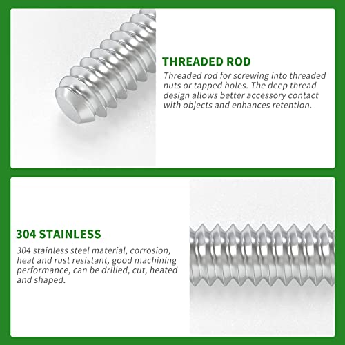 TAISHER 5PCS 304 Stainless Steel Fully Threaded Rod，1/4"-20 Long Threaded Screw 12" Length Right Hand Threads 1/4"-20 5