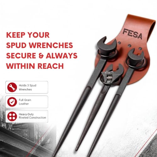 FESA Spud Wrench Holder, Full Grain Leather, Holds 3 Wrenches Cherry - With Rings