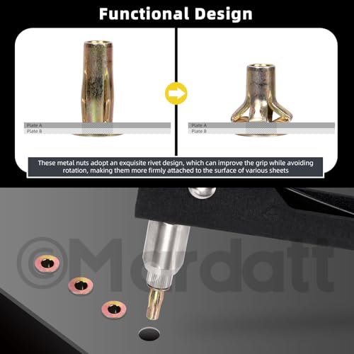 34Pcs 4 Sizes Multi-Grip Rivet Nut Assortment Kit, M4 M5 M6 M8 Zinc-Plated Flat Head Shank Threaded Insert Nut for Industrial Construction Fasteners M4/M5/M6/M8