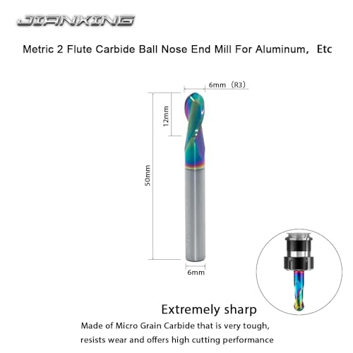 6mm R3 2-Flute Carbide Ball Nose End Mill, 3 Pcs 6mm