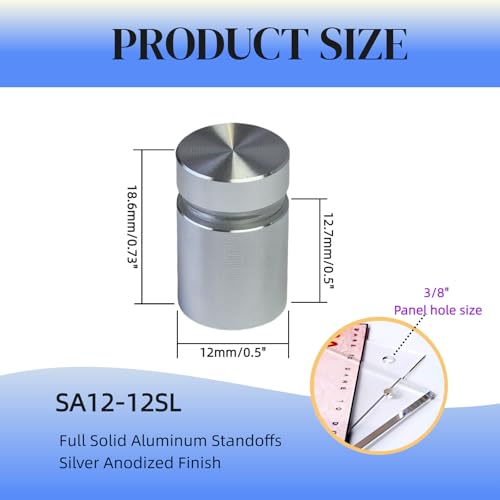 Pack of 12 Aluminum Wall Spacers, Standoff Screws, Sign Standoff Mounting Hardware Glass Standoff for Acrylic Signs (Silver, 1/2" x 1/2") 1/2" X 1/2" Silver