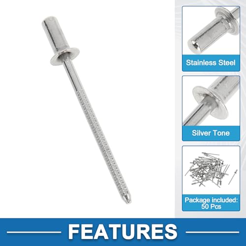 Countersunk Head Closed Sealing Rivets 3.2mm Grip Diameter 6mm Grip Length 6mm Flange Diameter Stainless Steel Silver Tone 50 Pcs